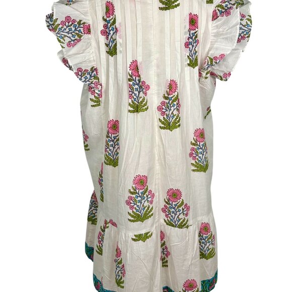 Victoria Dunn White Block Print Ruffle Belted Capri Mini Dress Size XL - Picture 2 of 16